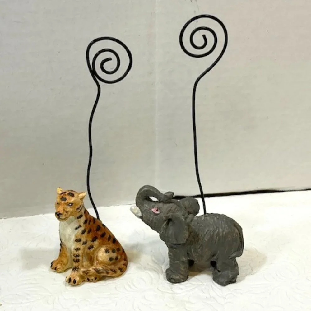 VTG Cheetah Elephant Photo Notecard Wire Holders Hangers Office Home 6.5